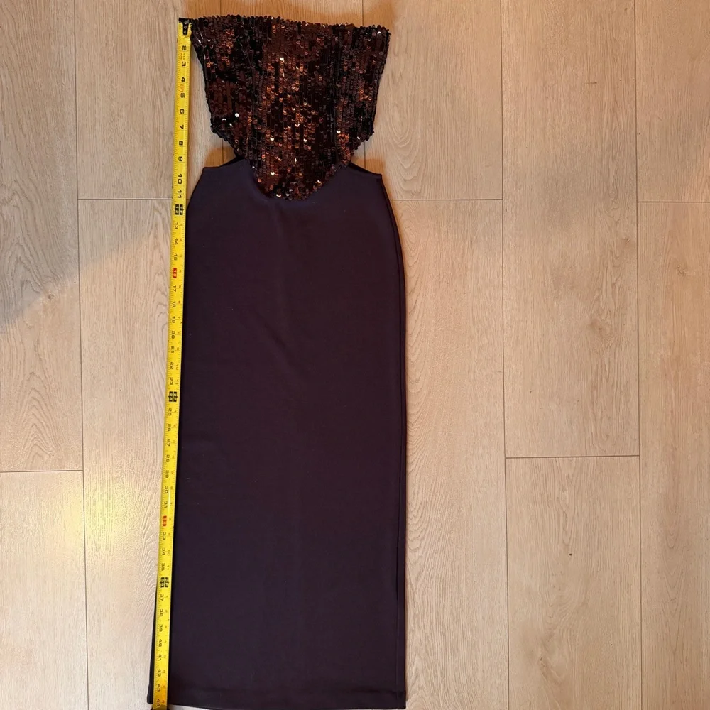 Zara sequin embellished brown Strapless cut out modern fit midi Dress size small - Picture 12 of 16